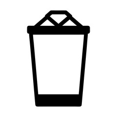 Simple black vector silhouette of a trash can with a decorative,triangular top design on a transparent background