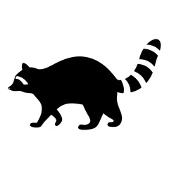 Simple Black Silhouette of a Raccoonwith Striped Tail on a on a transparent background