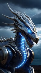 Fototapeta premium Futuristic Metallic Blue Dragon Illustration