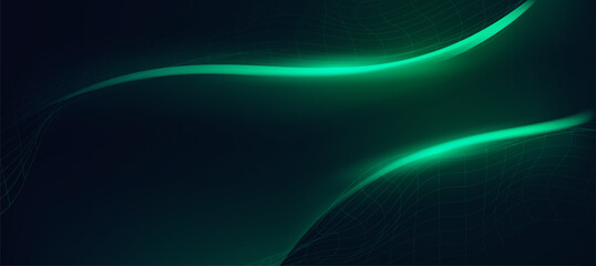 Abstract green wavy lines on dark gradient background, modern tech banner, corporate business concept, hi-tech abstract background for presentation business or tech event poster EPS 10