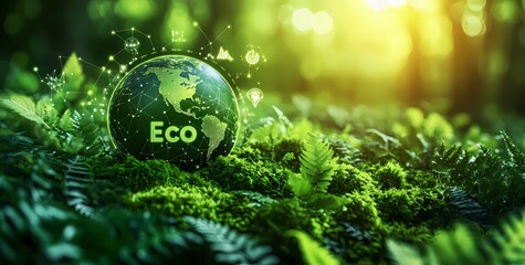 Illustration of Sustainable development , Ecology(Eco) and Evergreen concepts of Nature on planet earth, With Copy space