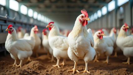 Fototapeta premium Broiler Chicken Group in Poultry Farm