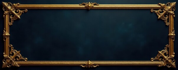 Intricate gold frame on a dark grunge background, isolated , metallic, vintage, detail