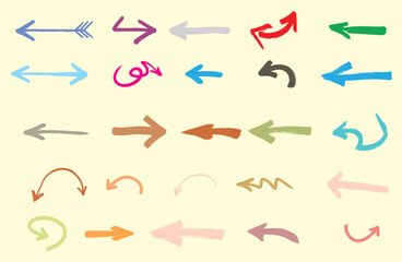 Hand drawn grunge arrows. Doodle Creative arrow symbols.  Scribble design elements, perfect for creative and playful design projects. Vector EPS 10
