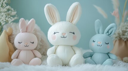 Obraz premium Cute and Soft Plush Bunny Toys for Children in Pastel Colors