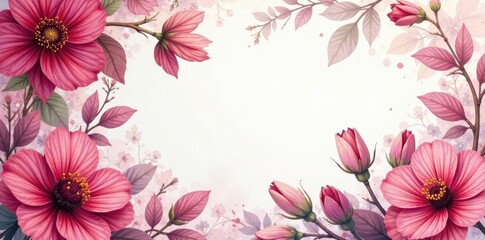 Fototapeta premium Intricate marsala watercolor floral design, rich tones, lush botanicals , pink, purple, art