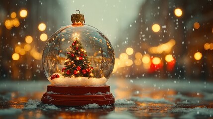 Winter scene of a decorative glass ornament.