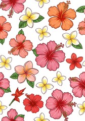 Obraz premium Vibrant Tropical Floral Hand-Drawn Pattern AI Generated