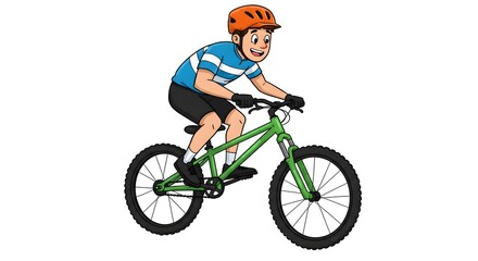Fototapeta premium Illustration of boy riding bicycle wearing helmet and gloves for outdoor activity and exercise fun