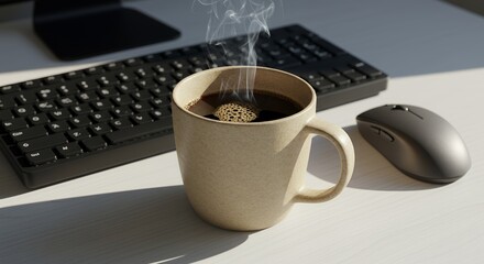 Morning Coffee Break at the Office: A Cozy Workspace Setup