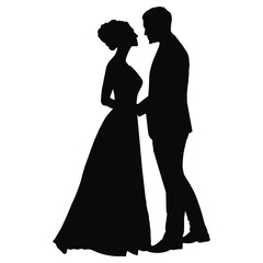 Silhouette of Romantic Love Couple. Vector Illustration.