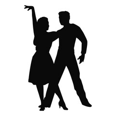 Silhouette of Romantic Love Couple. Vector Illustration.