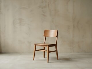 Simple Light Wooden Chair Against Beige Wall Background