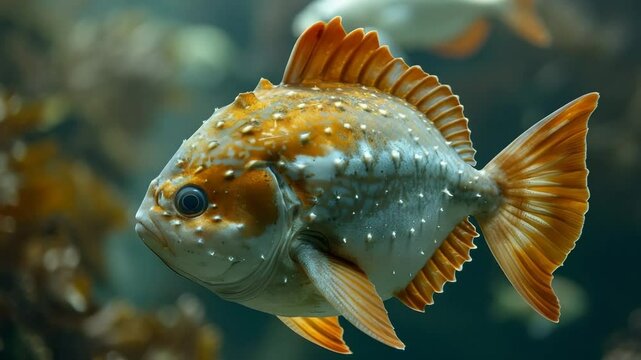 Swimming Orange and White Fish Underwater Close Up Aquarium View