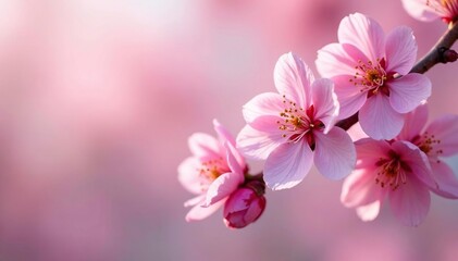 Fototapeta premium Delicate pink cherry blossoms, full bloom, intricate pattern, springtime, cherry blossom