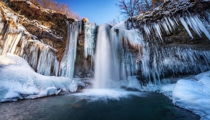 Icy Waterfall Majestic Winter