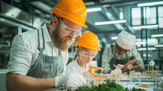 Factory Workers: A dedicated team of skilled workers collaborates on a complex assembly project, showcasing the precision and collaboration essential to modern manufacturing.