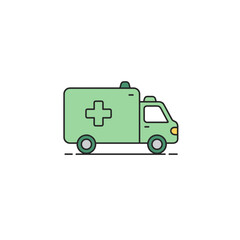 Fototapeta premium Green Ambulance Icon in Flat Style 