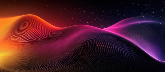 Fototapeta premium A vibrant abstract landscape of flowing, layered lines in gradient hues of red, orange, and purple.