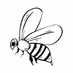 Bee seamless set on white background. Sketch of bee on white board. Line art of animal