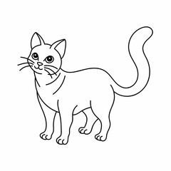 Cat seamless set on white background. Sketch of cute cat on white board. Line art of animal