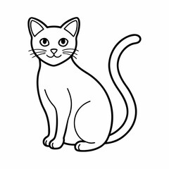 Cat seamless set on white background. Sketch of cute cat on white board. Line art of animal