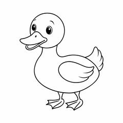 Duck seamless set on white background. Sketch of duck on white board. Line art of animal