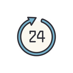 24 hour time colored icons, minimalist vector illustration ,simple transparent graphic element .Isolated on white background