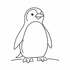 Penguin seamless set on white background. Sketch of penguin on white board. Line art of animal