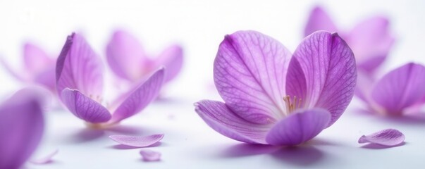 Fototapeta premium Intricate purple petals, delicate texture, pure white setting, design, magenta, blossom