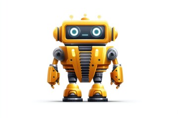 Cute, futuristic yellow robot figure, presented against a white backdrop.