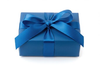 Blue gift box with ribbon isolated on white background