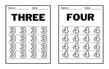 Number tracing practice worksheet with Worksheet for learning numbers. Number training writes and counts numbers. Exercises handwriting practice