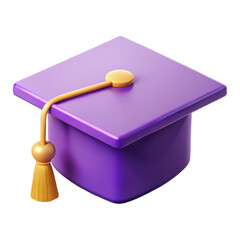 3D graduation cap icon in purple color with gold tassel isolated on transparent background