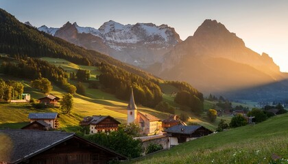 Picturesque Mountain Village Sunrise Glow