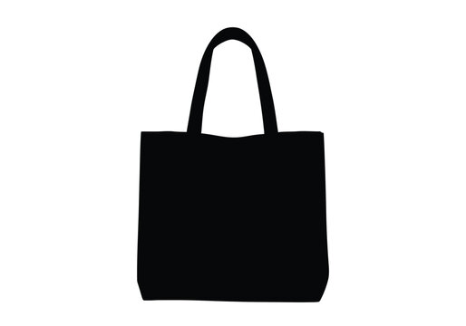 Tote bag silhouette. This image showcases a black silhouette of a tote bag, also known as a reusable shopping bag, highlighting its practicality and style. Vector clipart illustration design.