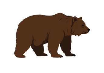 Fototapeta premium Brown bear silhouette. This image shows a black silhouette of a brown bear walking in profile, showcasing detailed fur, claws, and a bold presence. Vector clipart illustration design.