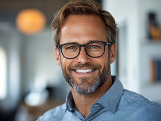 Obraz premium Professional Smiling Man with Glasses in Modern Office