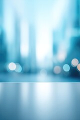 minimalistic workspace with sleek empty desk in focus surrounded by blurred figures in background to ensure professional