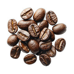 Obraz premium Coffee beans, dark brown, roasted, varied sizes, on white background, isolated on transparent background.