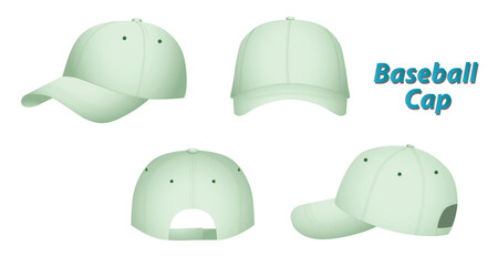 Fototapeta premium Set of Realistic Baseball cap Dimensions, Various Hat Dimensions, Design and Structure Illustration, isolated on white