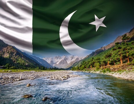 a river in kashmir with pakistan flag background 2