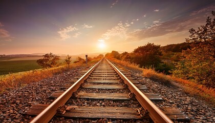 Fototapeta premium Nostalgic Vintage Train Tracks Sunset