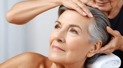 Naklejka premium Massaging the Scalp of a Senior Customer