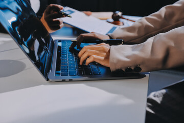 Concept of legal counseling. The lawyer or legal counsel is listening and providing advice to business people.