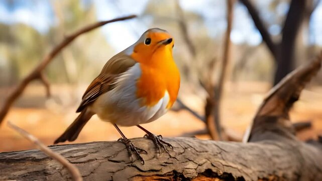 Perching Bird Looking Around on Log in Nature Stock Video