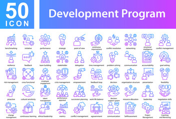 Fototapeta premium Management Development Icon Collection and Symple Concept Outline Gradient 