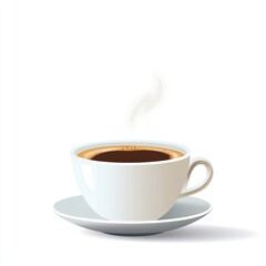 Hot coffee cup, steaming, white background