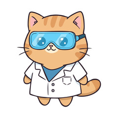 cute icon character cat in lab coat and goggles. Perfect for sciencethemed designs, educational materials