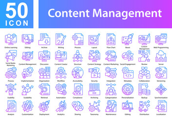 Content Management Icon Collection and Symple Concept  Outline Gradient 